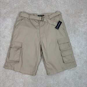 Wicked Stitch Mens Khaki Cargo Shorts Size 38 Belted Flat Front Shorts NWT